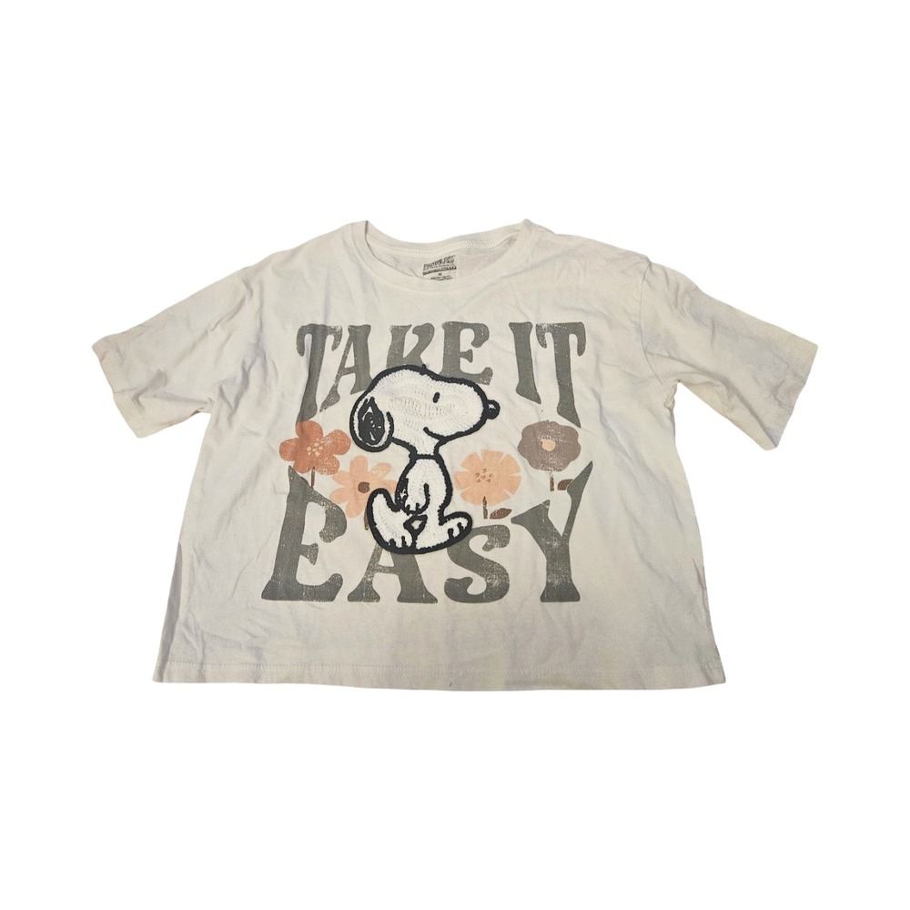 Peanuts Snoopy Take It Easy Graphic T-Shirt‎ White Chenille Patch Womens Medium